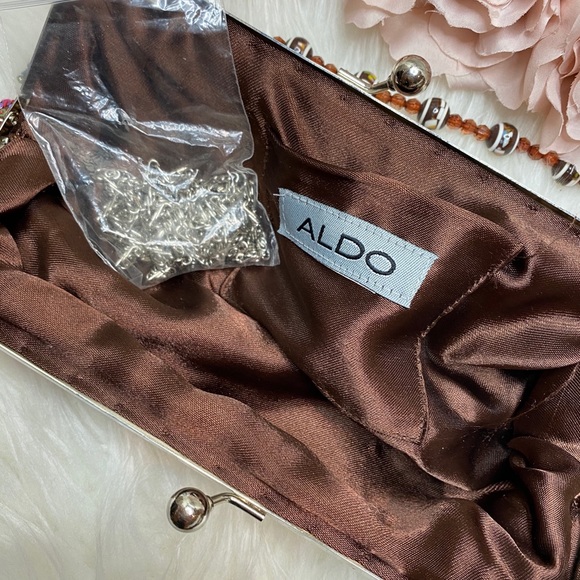 💕3/$50💕Beaded Clutch Brown Gold Long Short Strap - Picture 4 of 6